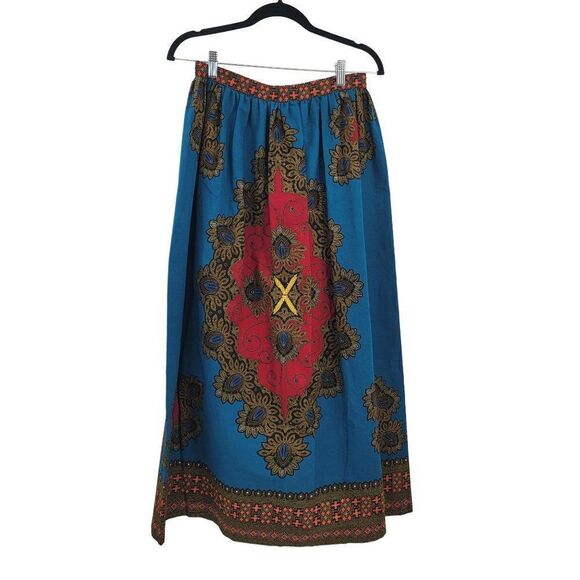 Vtg 70's Womens Skirt Handmade Full Maxi Medallion Psychedelic Fanfare Teal Sz X - Picture 7 of 9